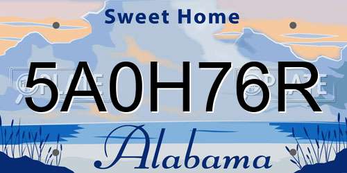 5A0H76R Alabama License Plate