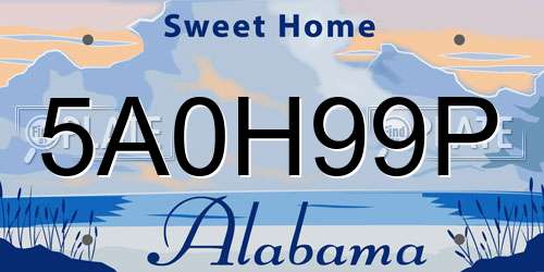 5A0H99P Alabama License Plate