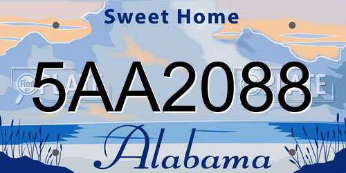 5AA2088 Alabama License Plate