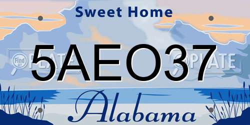 5AEO37 Alabama License Plate
