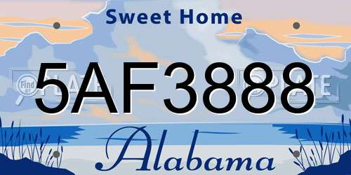 5AF3888 Alabama License Plate