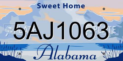 5AJ1063 Alabama License Plate