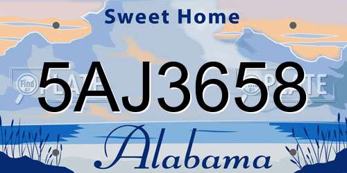 5AJ3658 Alabama License Plate