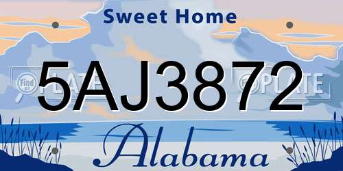 5AJ3872 Alabama License Plate