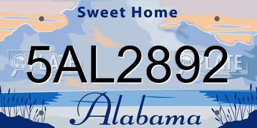 5AL2892 Alabama License Plate
