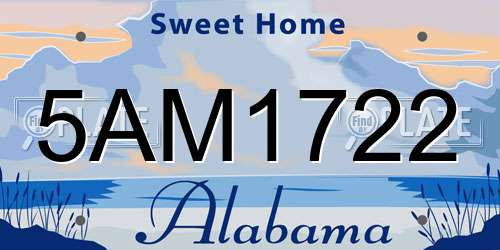 5AM1722 Alabama License Plate