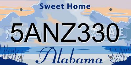 5ANZ330 Alabama License Plate
