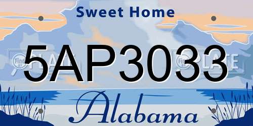 5AP3033 Alabama License Plate