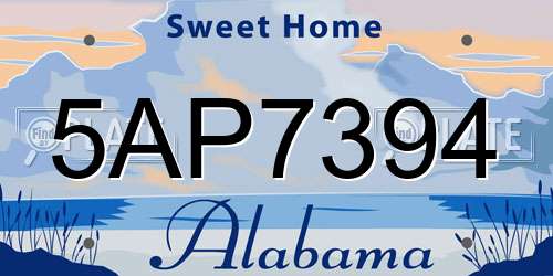 5AP7394 Alabama License Plate