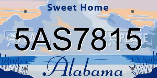 5AS7815 Alabama License Plate