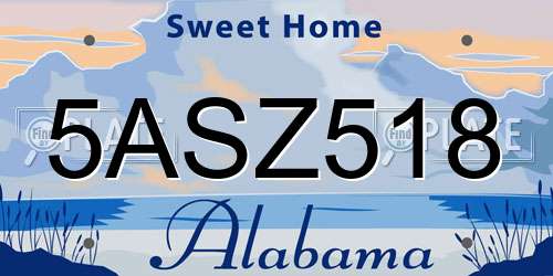 5ASZ518 Alabama License Plate