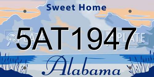 5AT1947 Alabama License Plate