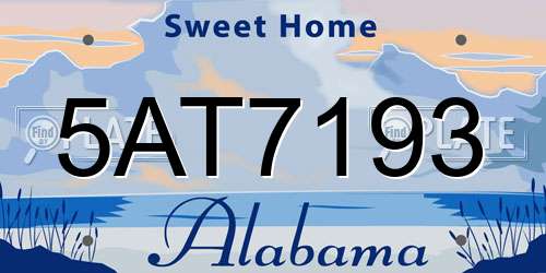 5AT7193 Alabama License Plate
