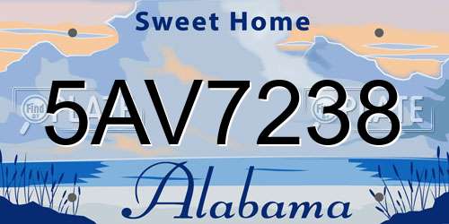 5AV7238 Alabama License Plate