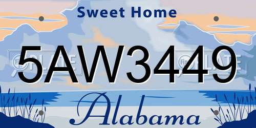 5AW3449 Alabama License Plate