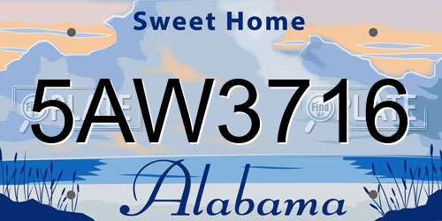 5AW3716 Alabama License Plate