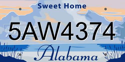 5AW4374 Alabama License Plate