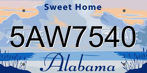 5AW7540 Alabama License Plate