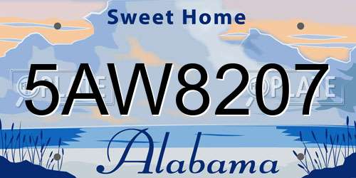 5AW8207 Alabama License Plate