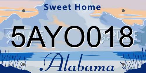 5AYO018 Alabama License Plate