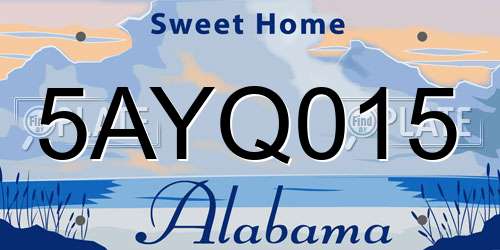 5AYQ015 Alabama License Plate
