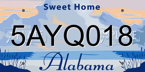 5AYQ018 Alabama License Plate