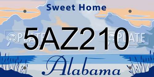 5AZ210 Alabama License Plate