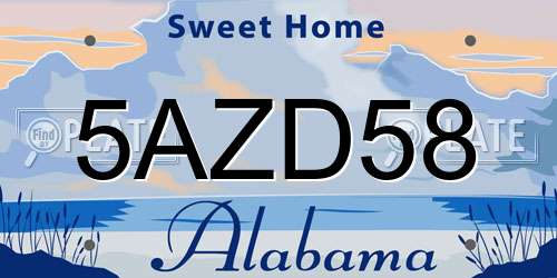5AZD58 Alabama License Plate