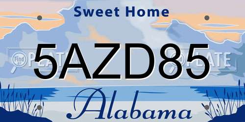5AZD85 Alabama License Plate