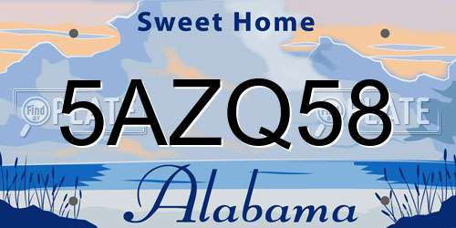 5AZQ58 Alabama License Plate