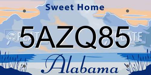 5AZQ85 Alabama License Plate