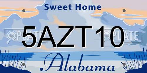 5AZT10 Alabama License Plate