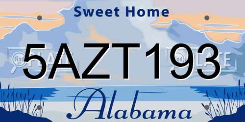 5AZT193 Alabama License Plate