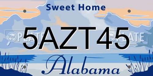 5AZT45 Alabama License Plate