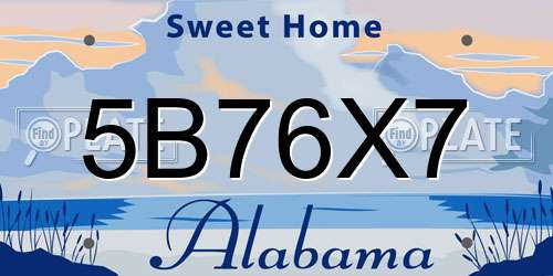 5B76X7 Alabama License Plate