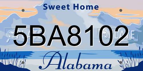 5BA8102 Alabama License Plate