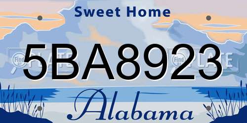 5BA8923 Alabama License Plate