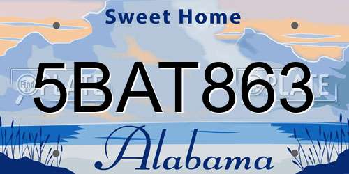 5BAT863 Alabama License Plate