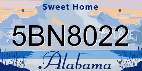 5BN8022 Alabama License Plate