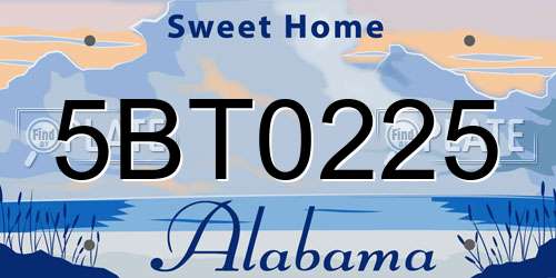 5BT0225 Alabama License Plate
