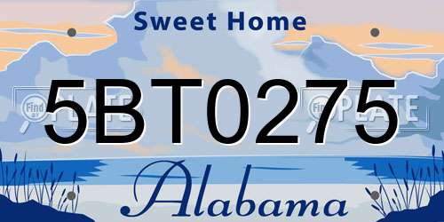5BT0275 Alabama License Plate