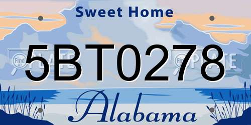 5BT0278 Alabama License Plate