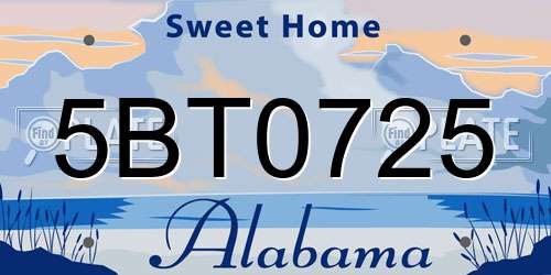 5BT0725 Alabama License Plate