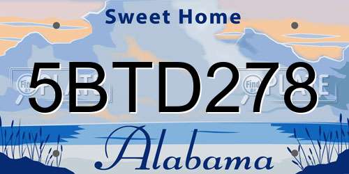 5BTD278 Alabama License Plate
