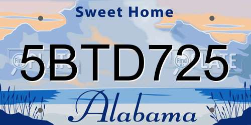 5BTD725 Alabama License Plate