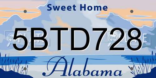 5BTD728 Alabama License Plate