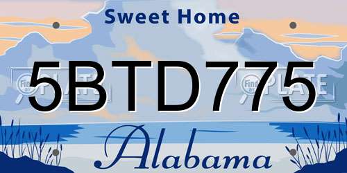 5BTD775 Alabama License Plate