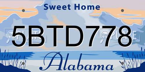 5BTD778 Alabama License Plate
