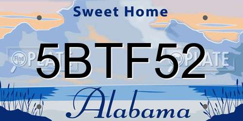5BTF52 Alabama License Plate