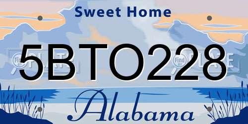 5BTO228 Alabama License Plate